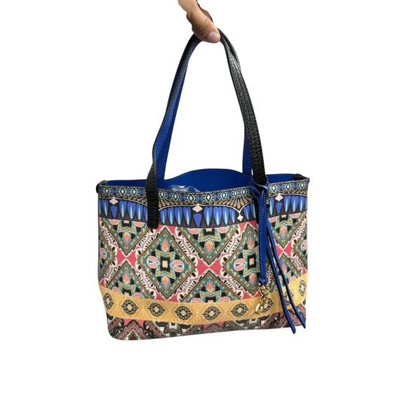 Johnny Was Colorful Floral Patterned Leather Small Tote Bag Bohemian - Picture 1 of 14